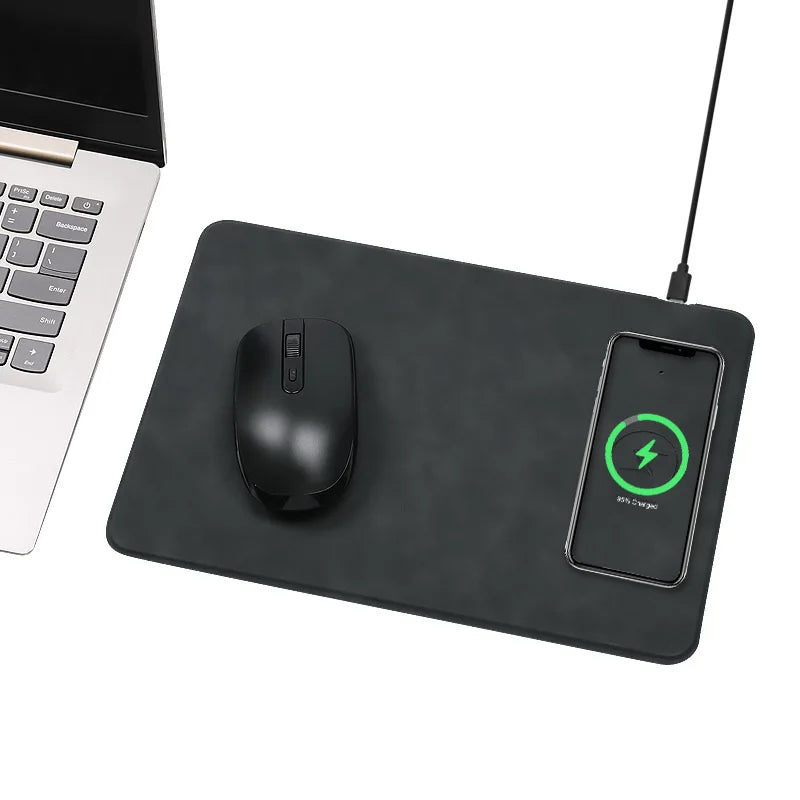 15W Quick Charge Wireless Charging Mouse Pad Office PU Leather Advertising Mouse Mat