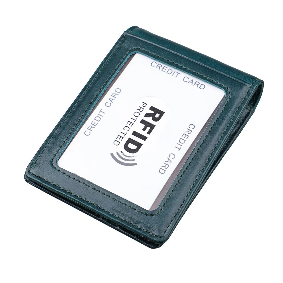 Men'S RFID Blocking Black Genuine Cowhide Leather Slim Wallet Vintage Retro ID Photo Card