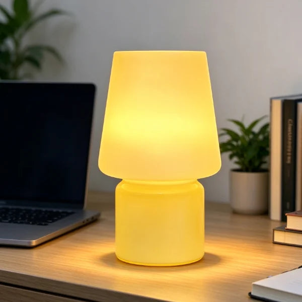 Vintage Mushroom Table Lamp, Cream White Glass Shade, USB Rechargeable, Bedroom Bedside
