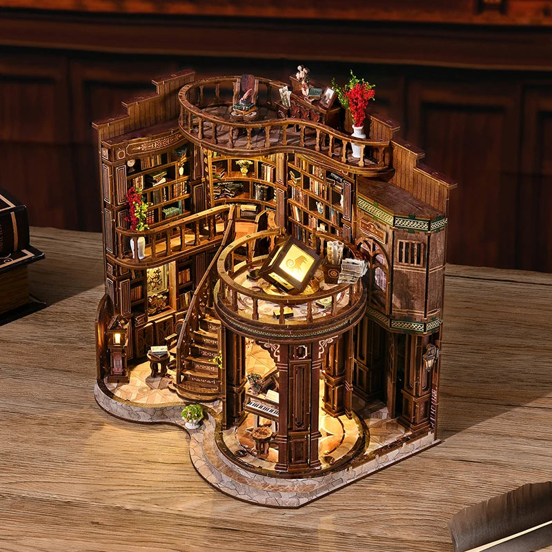 Vintage Loft Study Hall Book Nook a 3D Wooden Puzzle and Miniature Dollhouse Kit