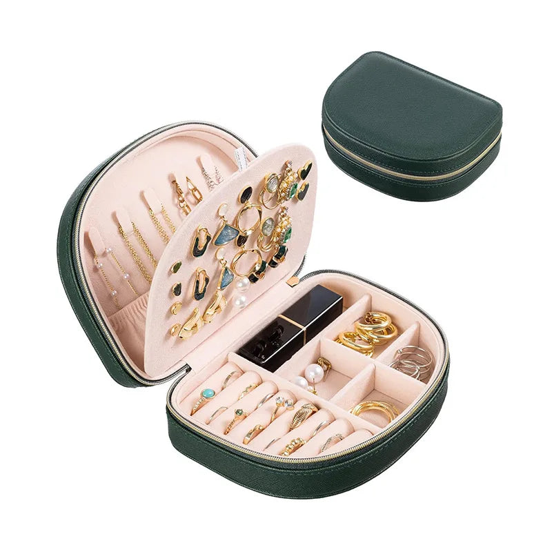 X133 Portable Travel Jewelry Box-Small 2-Layer Oval Jewelry Organizer with Zipper