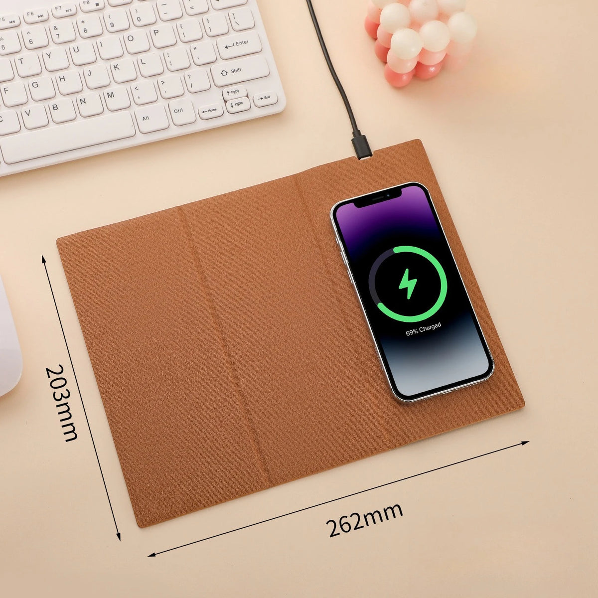 15W Fast Wireless Charging Mouse Pad, Small PU Leather Non-Slip Desk Mat with for Office