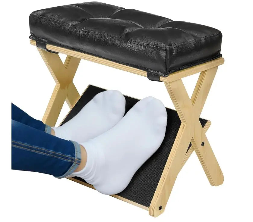 Custom Double Step Foot Rest for Under Desk At Work Wooden Footrest with Non-Slip EVA