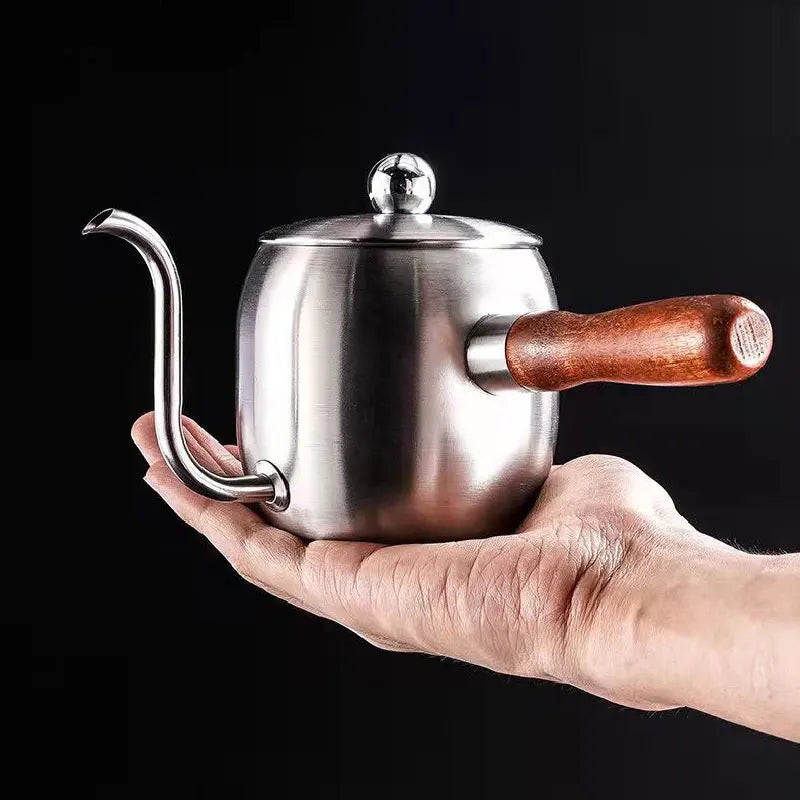 Stainless Steel Gooseneck Coffee Kettle with Wooden Handle, Pour Over Coffee Pot for Home