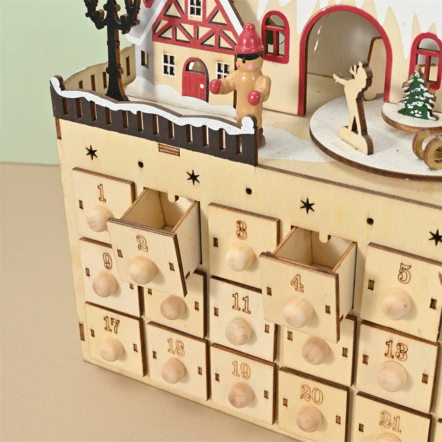 Christmas Wooden LED Lighting Music Box Countdown Calendar for Holiday Decorations Gift