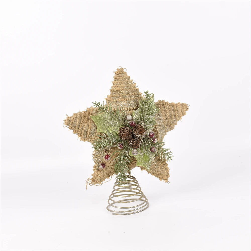 GY BSCI Christmas Decoration Metal Wire Brown Hanging Rattan LED Lights Decorated Star