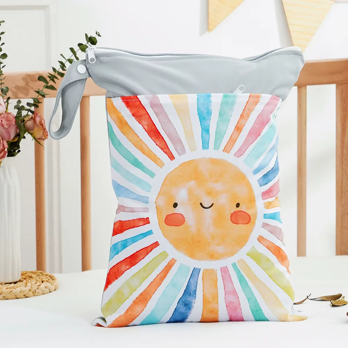 Printed Waterproof Wet Dry Bag Soft Polyester Zipper Storage Pouch for Infant Beach