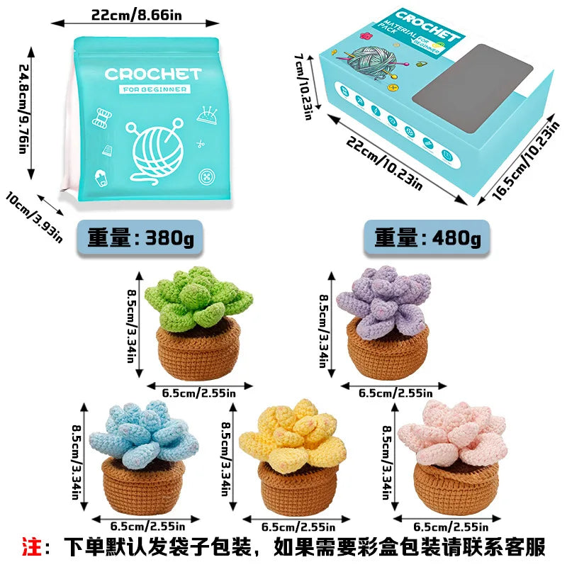 Handmade DIY Crochet Kit for Beginners Cross Yarn Knitting Wool Material Potted Flowers