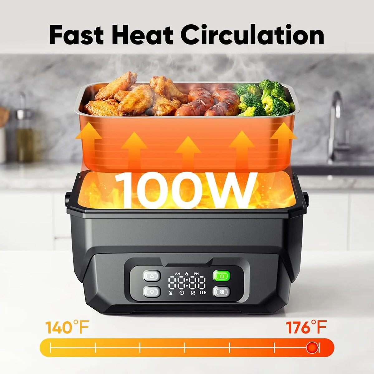 22500mAh Portable Electric Heating Lunch Box Rechargeable 304 Food Warmer Heated Lunch
