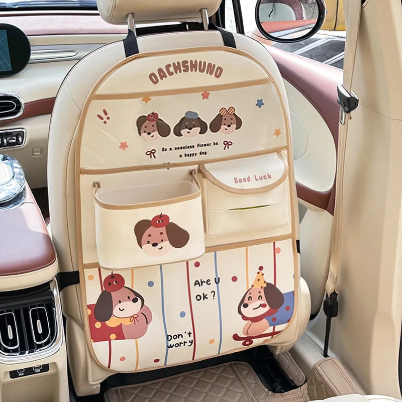 Custom Leather Cartoon Customizable Car Backseat Storage Bag Organizer New Creative Trash