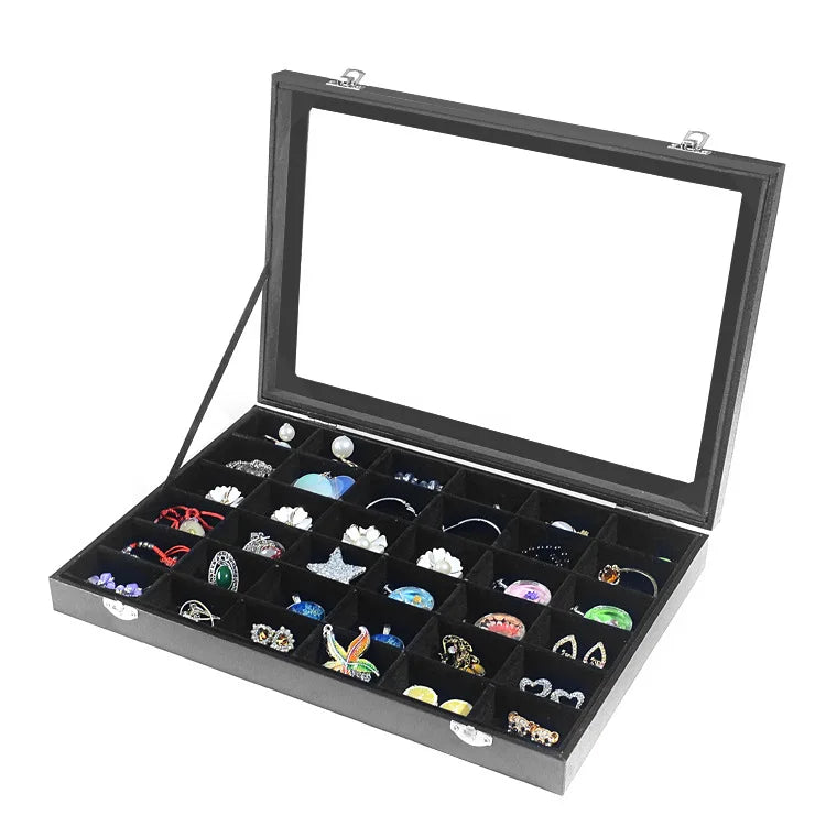 Custom Jewelry Organizer Boxes Display Travel Jewelry Case Portable Velvet Glass Cover