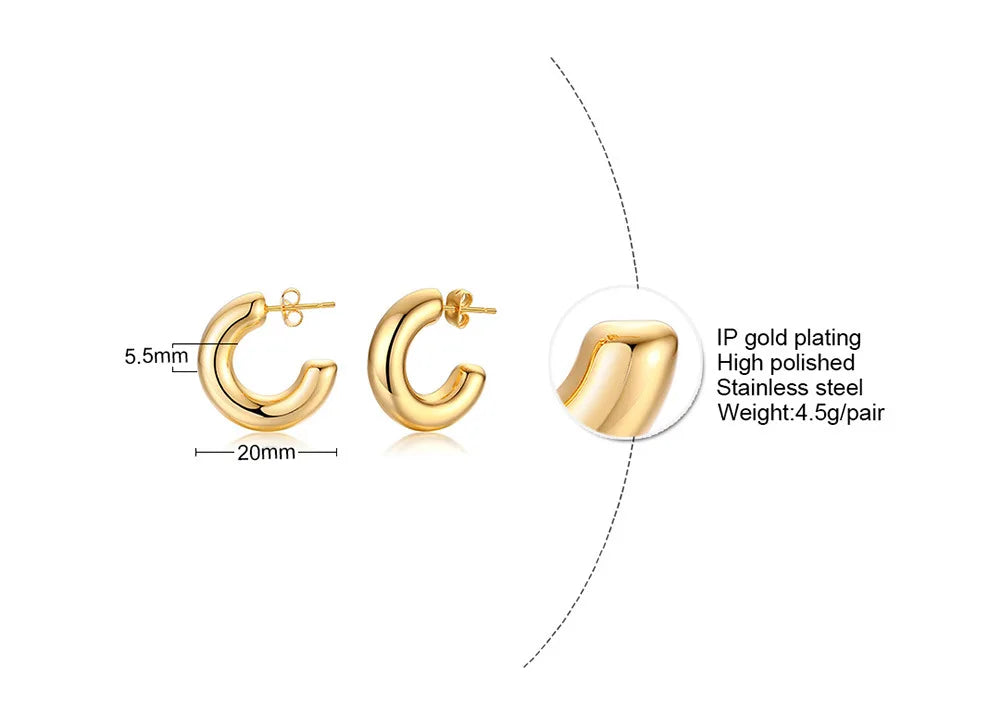 18K Gold Plated Stainless Steel Tarnish-Free Waterproof Hoop Earrings Women'S