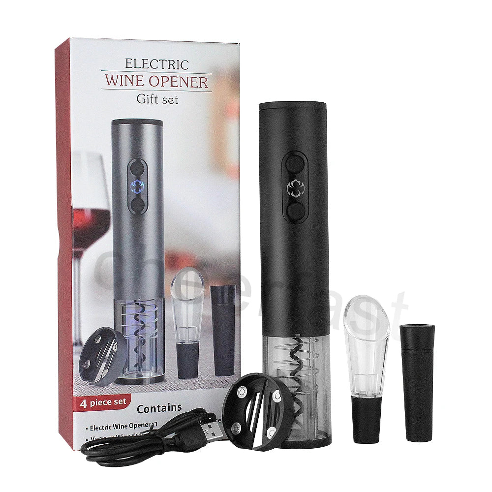 Sample Support Black Wine Opener Rechargeable With Wine Pourer Foil Cutter Stopper Usb