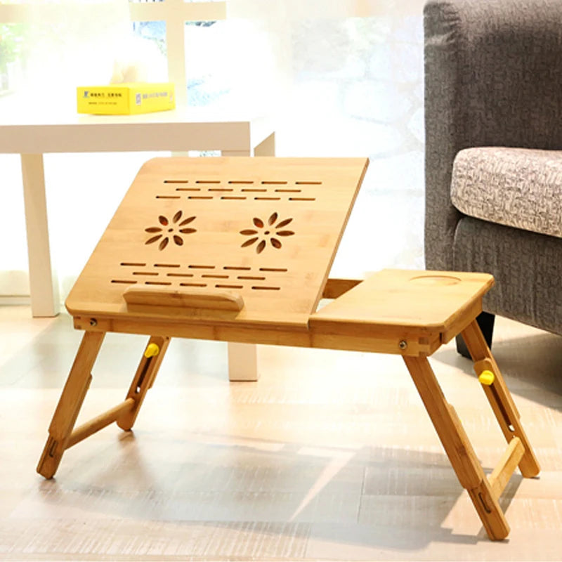 Bamboo Portable Foldable Laptop Desk Vertical Wooden Laptop Stand Adjustable Laptop Table