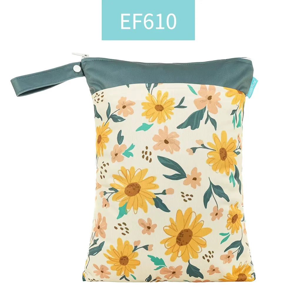 Printed Waterproof Wet Dry Bag Soft Polyester Zipper Storage Pouch for Infant Beach