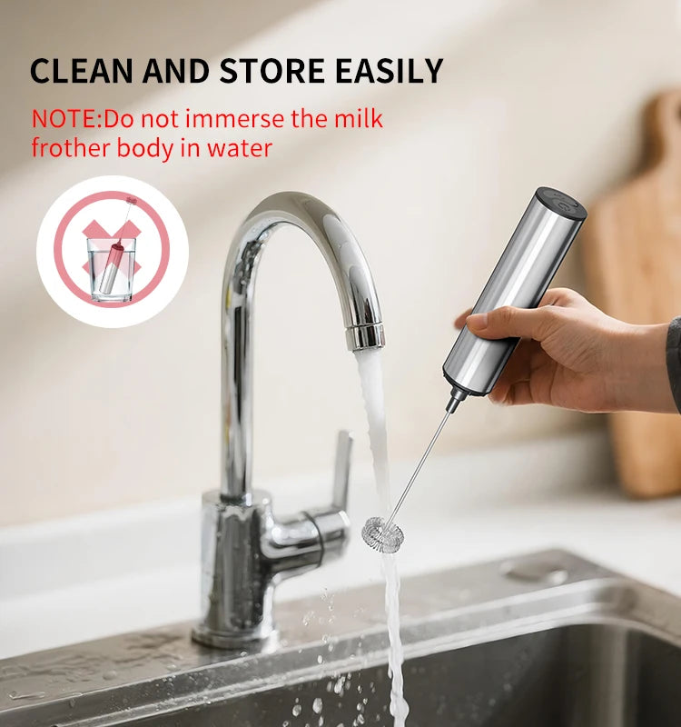Food Grade Portable Stainless Steel Rechargeable Electric Milk Frother with Whisk Head