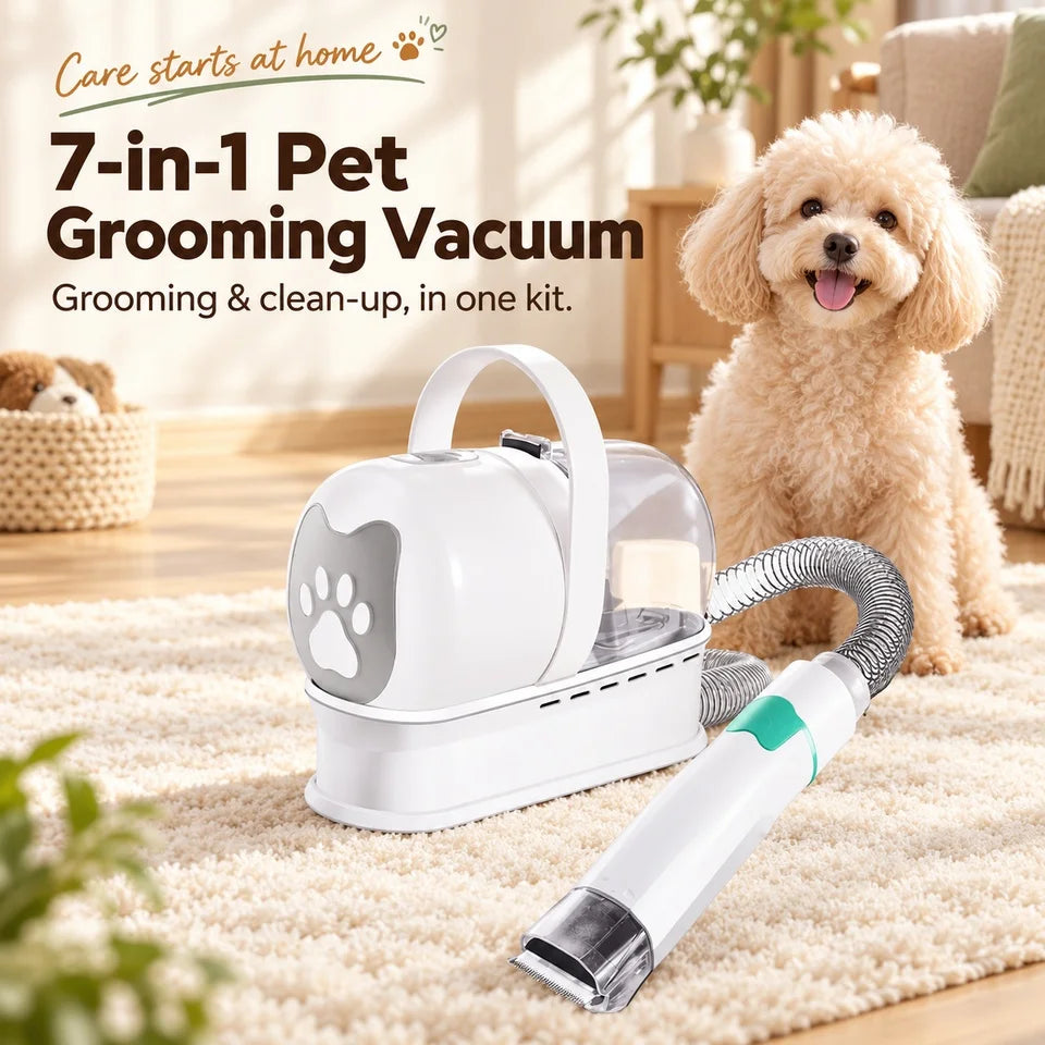 7 in 1 Pet Grooming Vacuum Kit with 1L Dust Cup and 1.5m Hose Dog and Cat Hair Trimmer