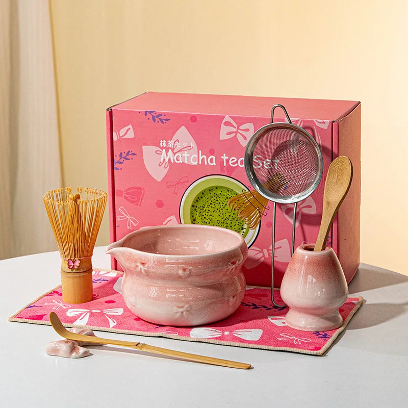 Chinese New Eco-Friendly Pink Whisk Mixing Kits Matcha Gift Set 5pcs Set Matcha Tea Set