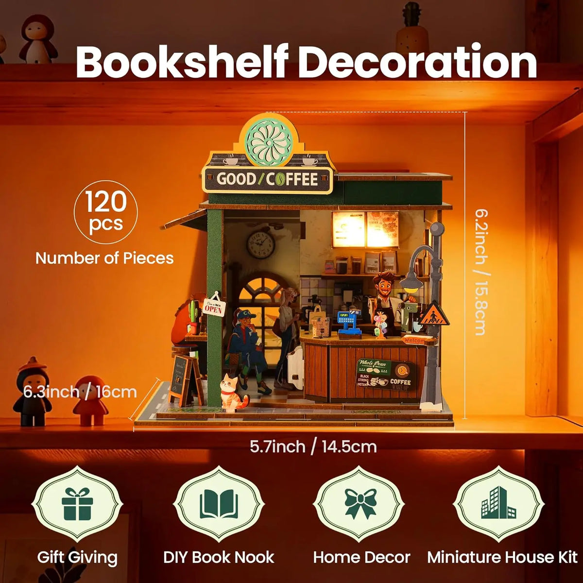 DIY Miniature Book Nook Kit Dollhouse Bookshelf Decor 3D Wooden Puzzle Street Model Gift
