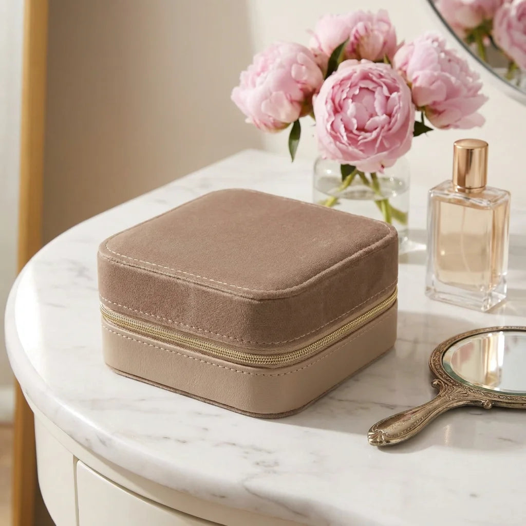 Tongxing Velvet Travel Jewelry Organizer Box Portable Square Jewellery Storage Case