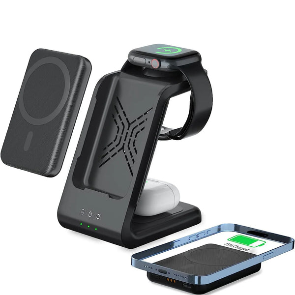 3in1 Wireless Charging Station 5000mAh Wireless Power Bank 15W 3in1 Magnetic Wireless