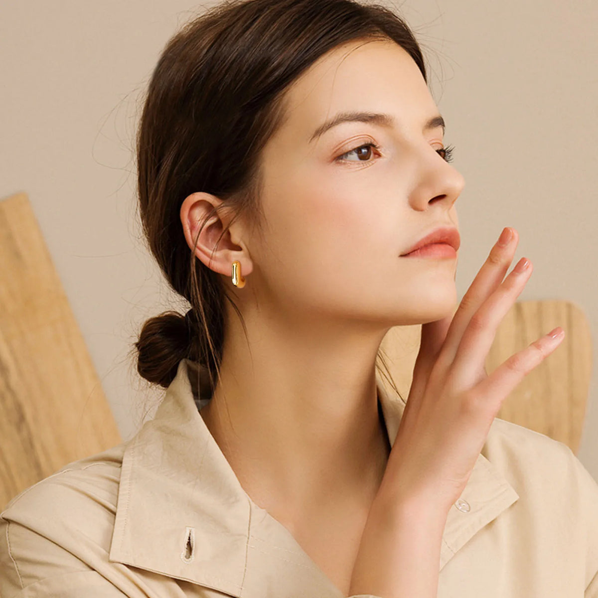 18K Gold Plated Stainless Steel Tarnish-Free Waterproof Hoop Earrings Women'S