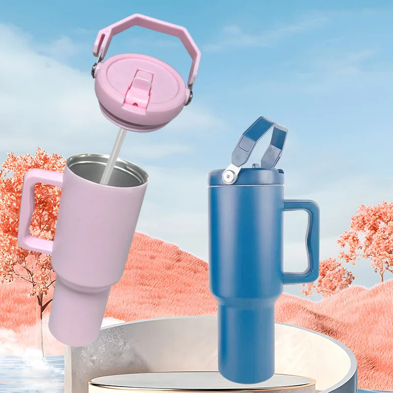 Custom 40 Oz Stainless Steel Vacuum Tumbler Insulated Travel Cup with Handle for Camping