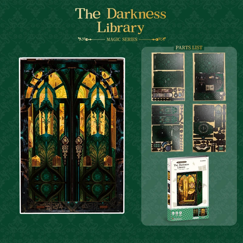 3d Puzzle Magic Diy Wooden Book Nook Kits Darkness Library Booknook Miniature House