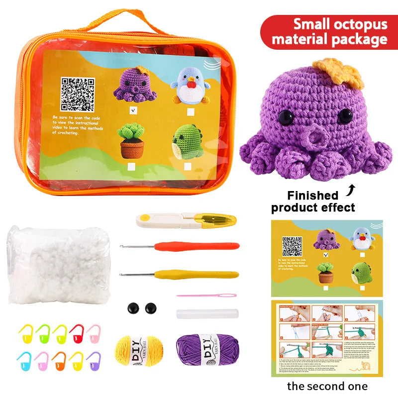 Animal Crochet Kit for Beginners DIY Amigurumi Starter Kit with Yarn Hook