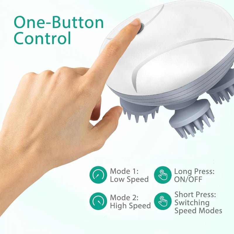 Cordless Electric Scalp Massager Handheld 2 Speeds Vibrating Head 96 Silicone Nodes Hair