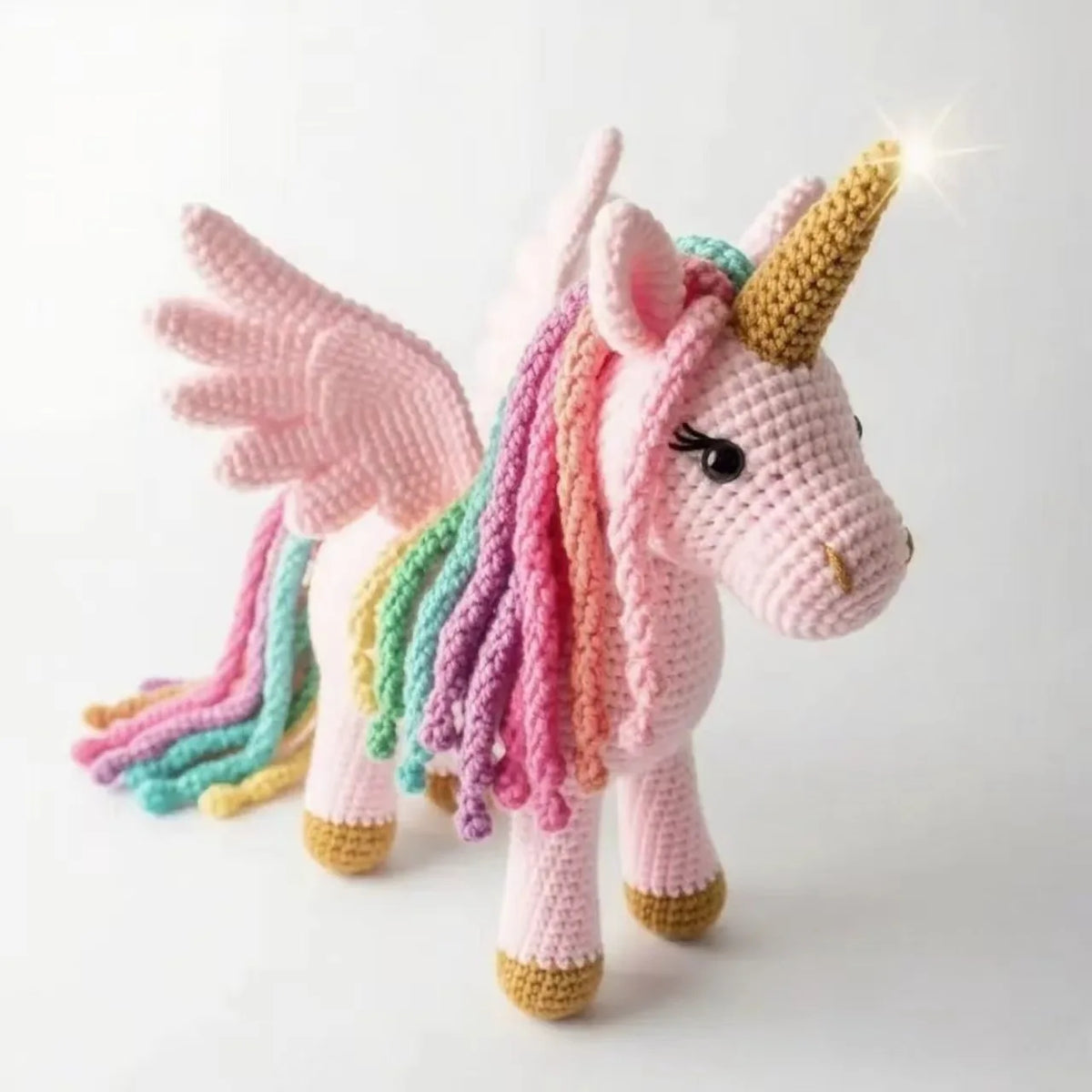 DIY Winged Unicorn Crochet Kit Amigurumi Pegasus Doll Rainbow Mane Yarn Tools Tutorial