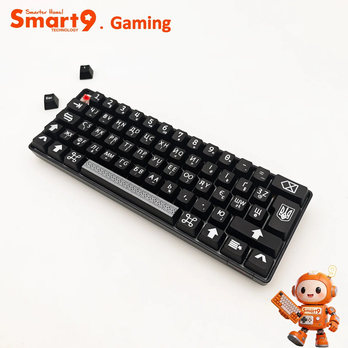 Smart9 61Key Mini Wireless Mechanical RGB Keyboard with Laser Carving Keycaps for Gaming