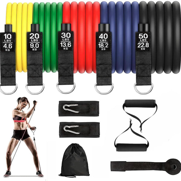 11-Piece Eco-Friendly Latex Resistance Bands Set Customizable Tension Levels Customized