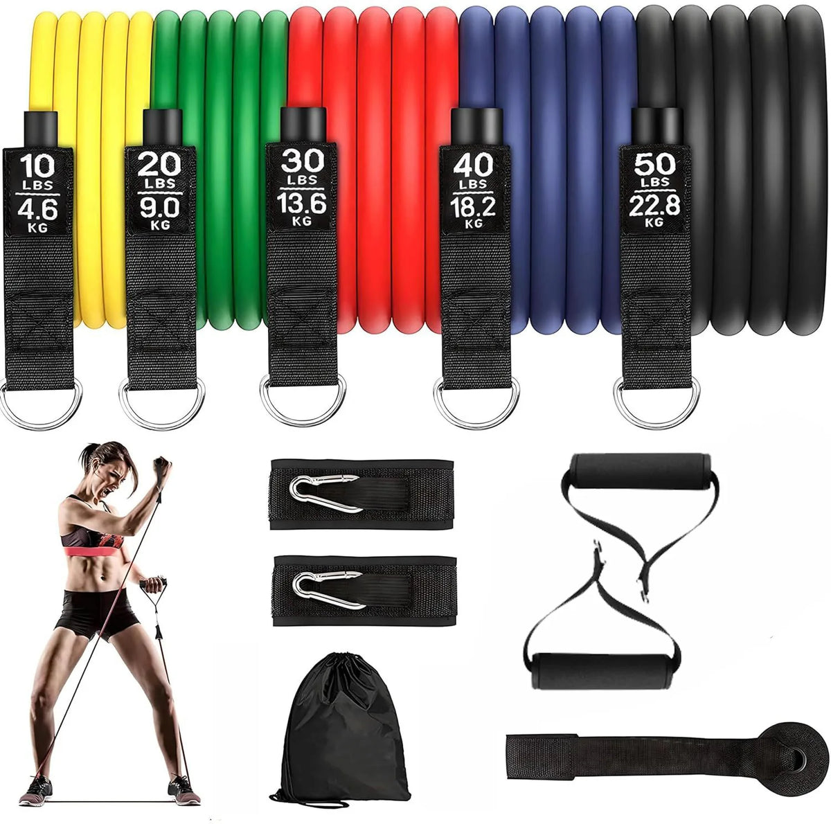 11-Piece Eco-Friendly Latex Resistance Bands Set Customizable Tension Levels Customized