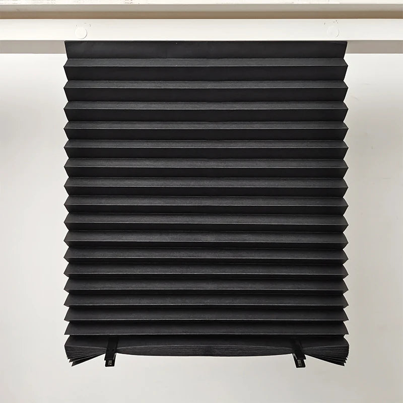 Black Paper Pleated Shade Cordless Self Adhesive Window Blind No Drill Custom Size