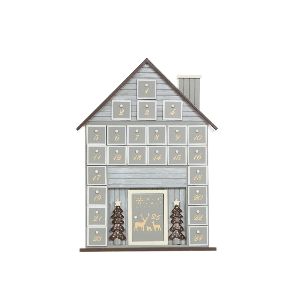 Wooden Countdown Christmas Advent Calendar Classical House Shape With Chimney 24 Days