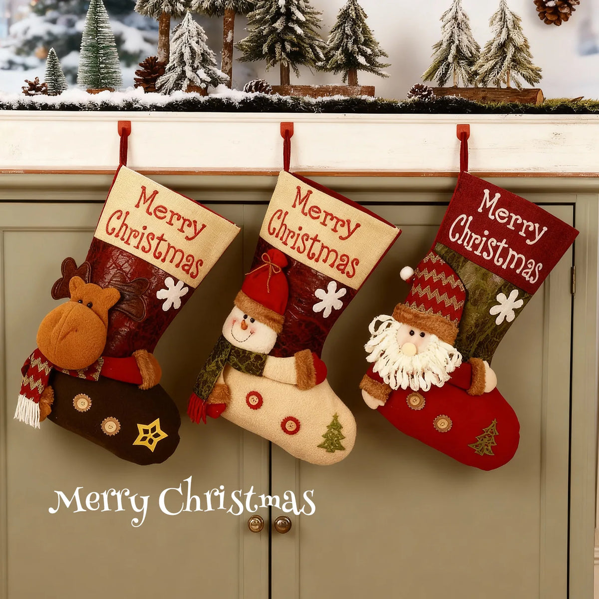 Christmas Stocking Embroidered Merry Christmas, 3D Character Decoration Holiday Stocking,