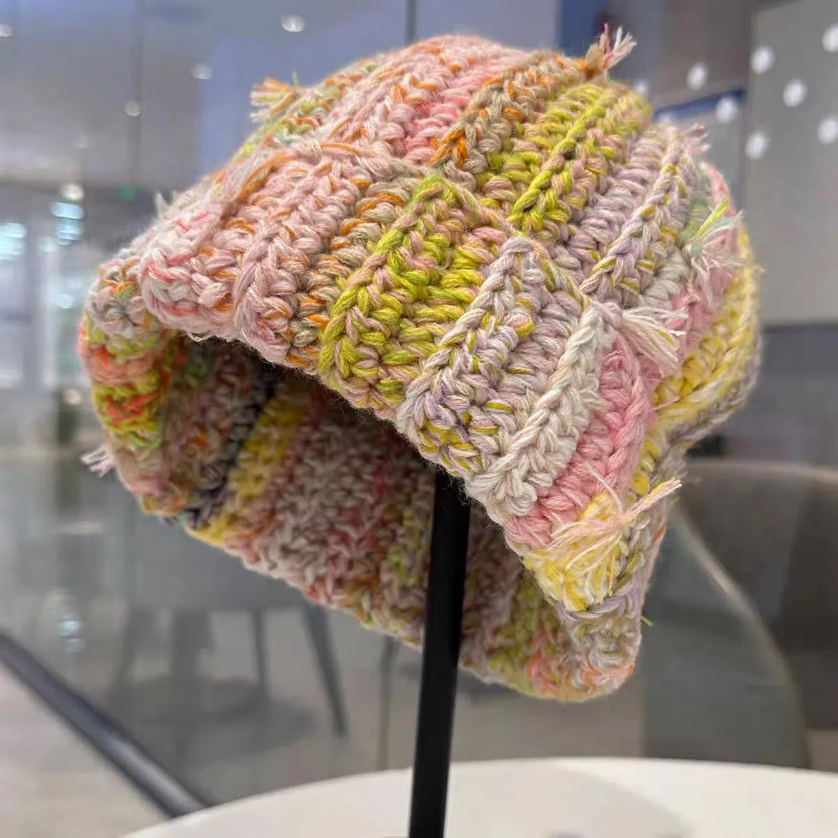 Colorful Handmade Crochet Knit Beanie Hats for Unisex Slouchy Streetwear Winter Hat Beach