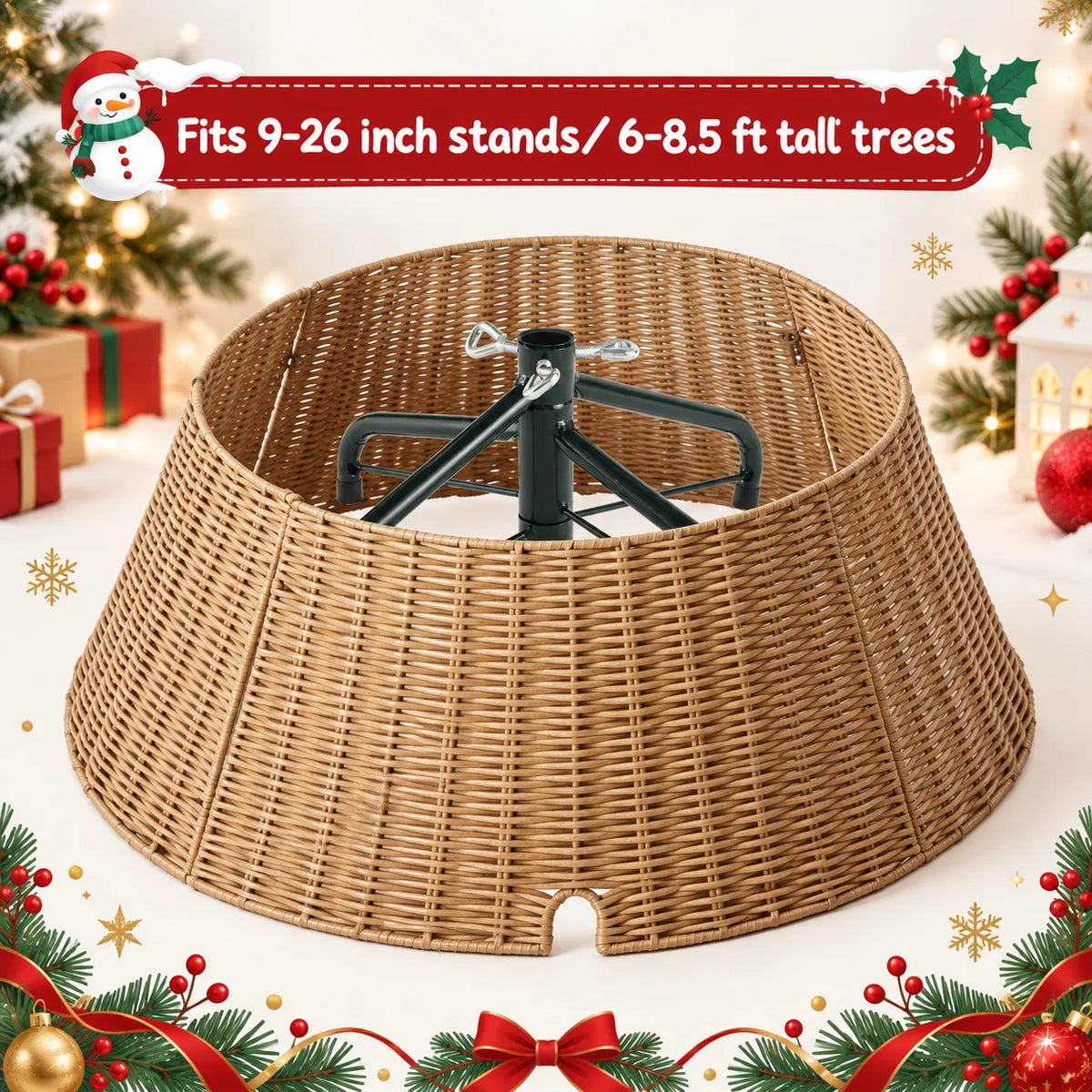 27 Inch Wood Classic Christmas Tree Collar for 7.5ft Artificial Trees Handcrafted Rustic