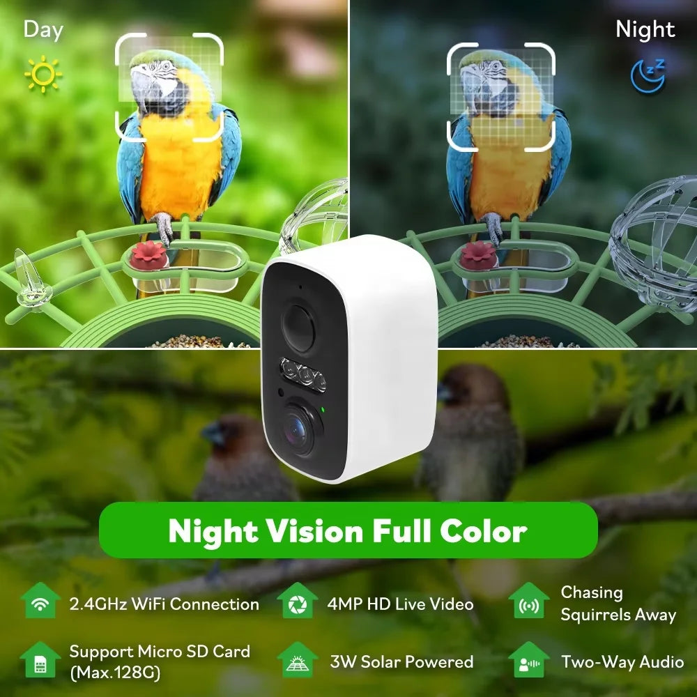 Solar Powered Smart Bird Feeder with HD WiFi Camera AI Bird Recognition Outdoor Automatic