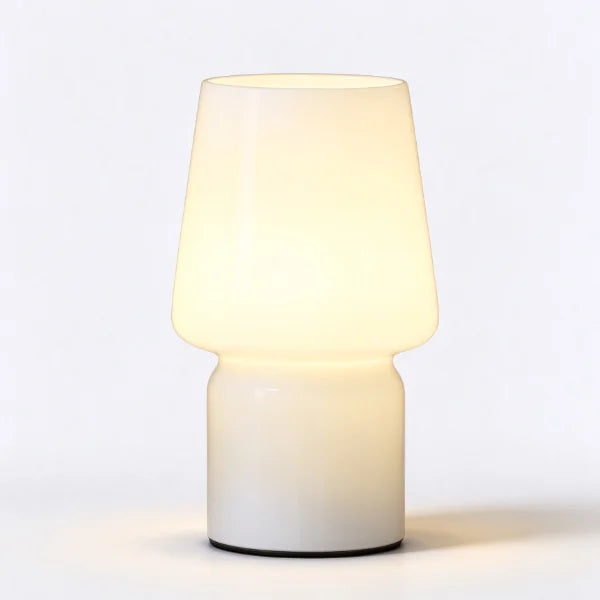 Vintage Mushroom Table Lamp, Cream White Glass Shade, USB Rechargeable, Bedroom Bedside