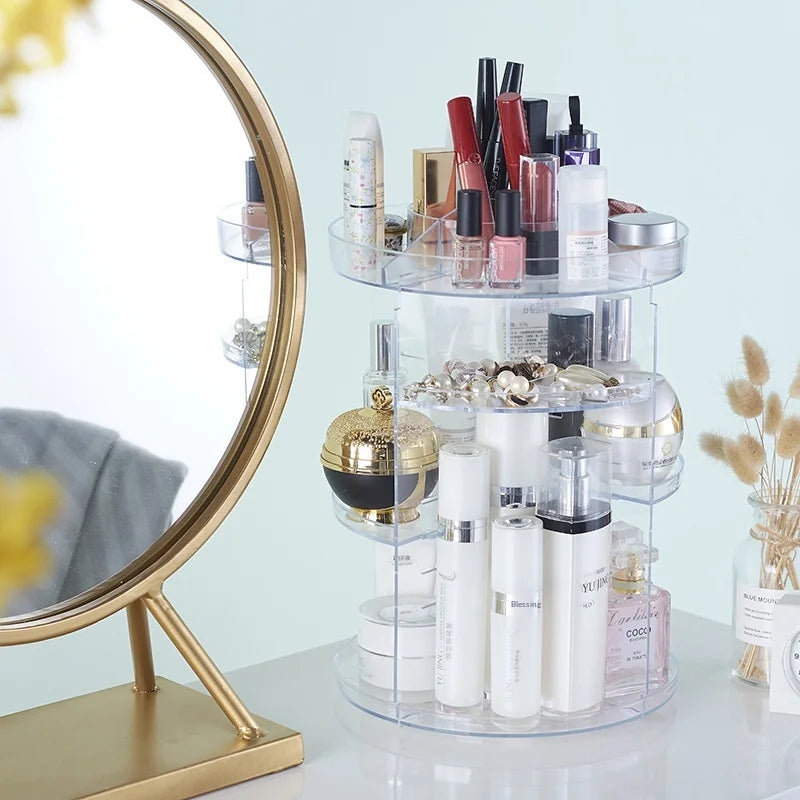 Rotating Transparent Acrylic Cosmetic Storage Box Desktop Organizer No Cover for Skincare