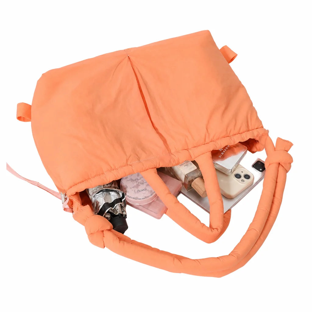 Waterproof Nylon Tote Bag Padded Handles Pillow Shape Foldable Shoulder Carry Handbag