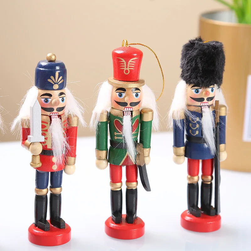 6pcs/Set 12cm Wooden Soldiers Christmas Nutcracker Ornaments Set Hanging Christmas Tree