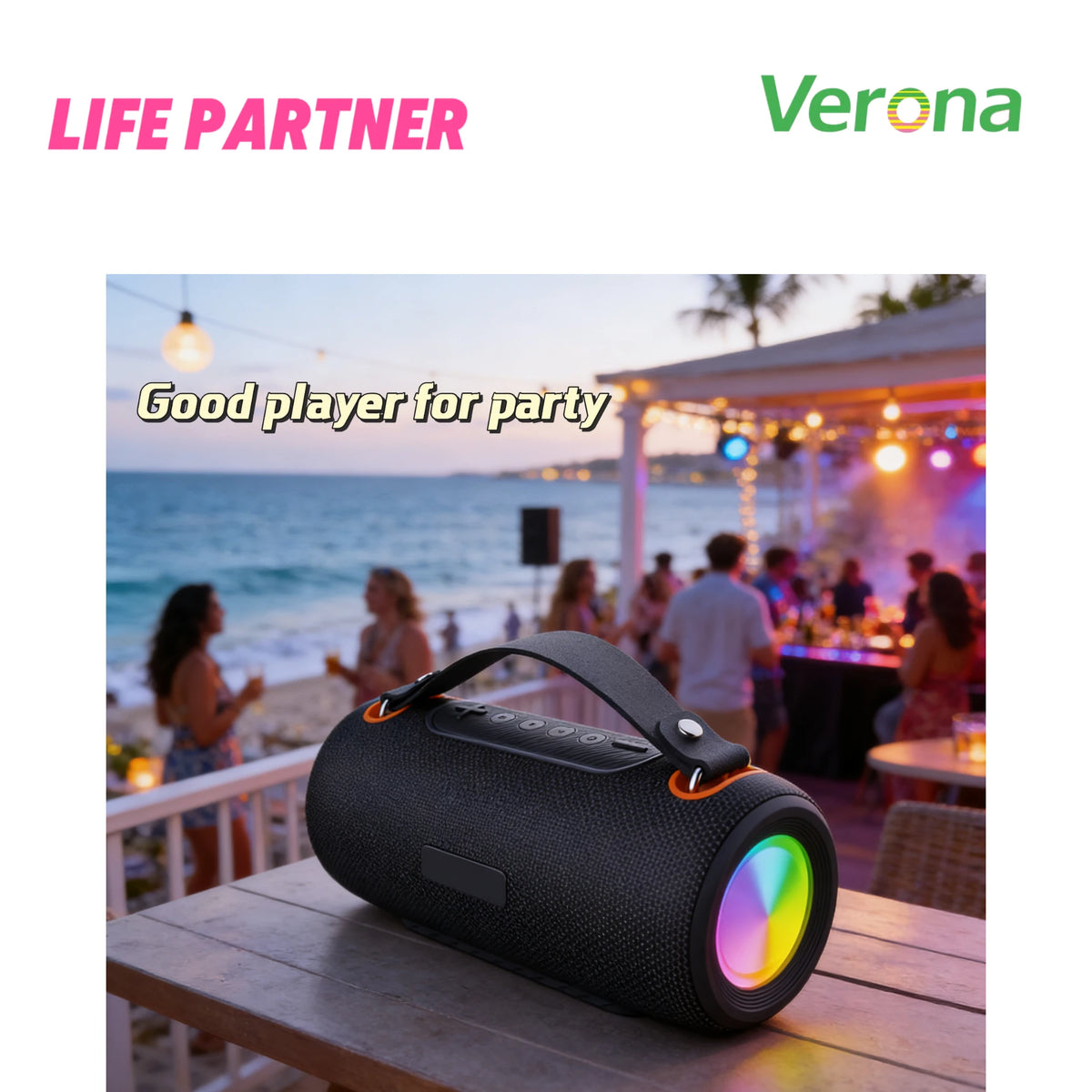Portable IPX6 Waterproof Speaker with RGB LED Light Wireless Stereo Bass Speaker
