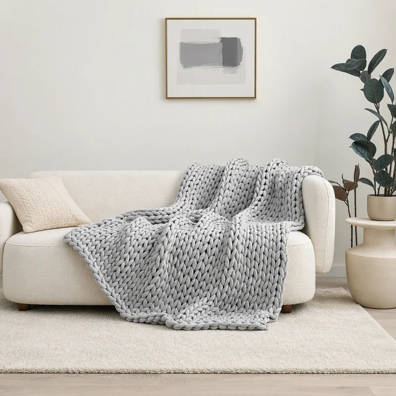 Cooling Weighted Blanket Hand Knitted Chunky Knit Throw for Hot Sleepers Breathable Glass