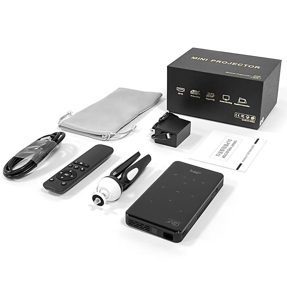 Portable DLP Mini Projector Android 14 Smart Pocket Projector WiFi 120 Inch for Personal