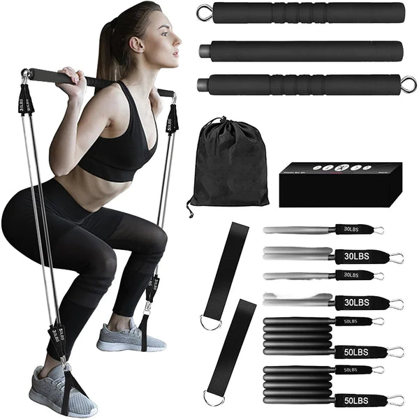 Yoga Fitness Adjustable Pilates Bar Kit TPE Material Bag Packaging 3-Section Detachable