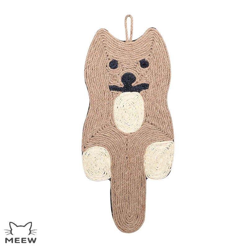 Cartoon Cat Shaped Sisal Cat Scratcher Mat Hanging Wall Mounted Cat Scratch Pad Natural