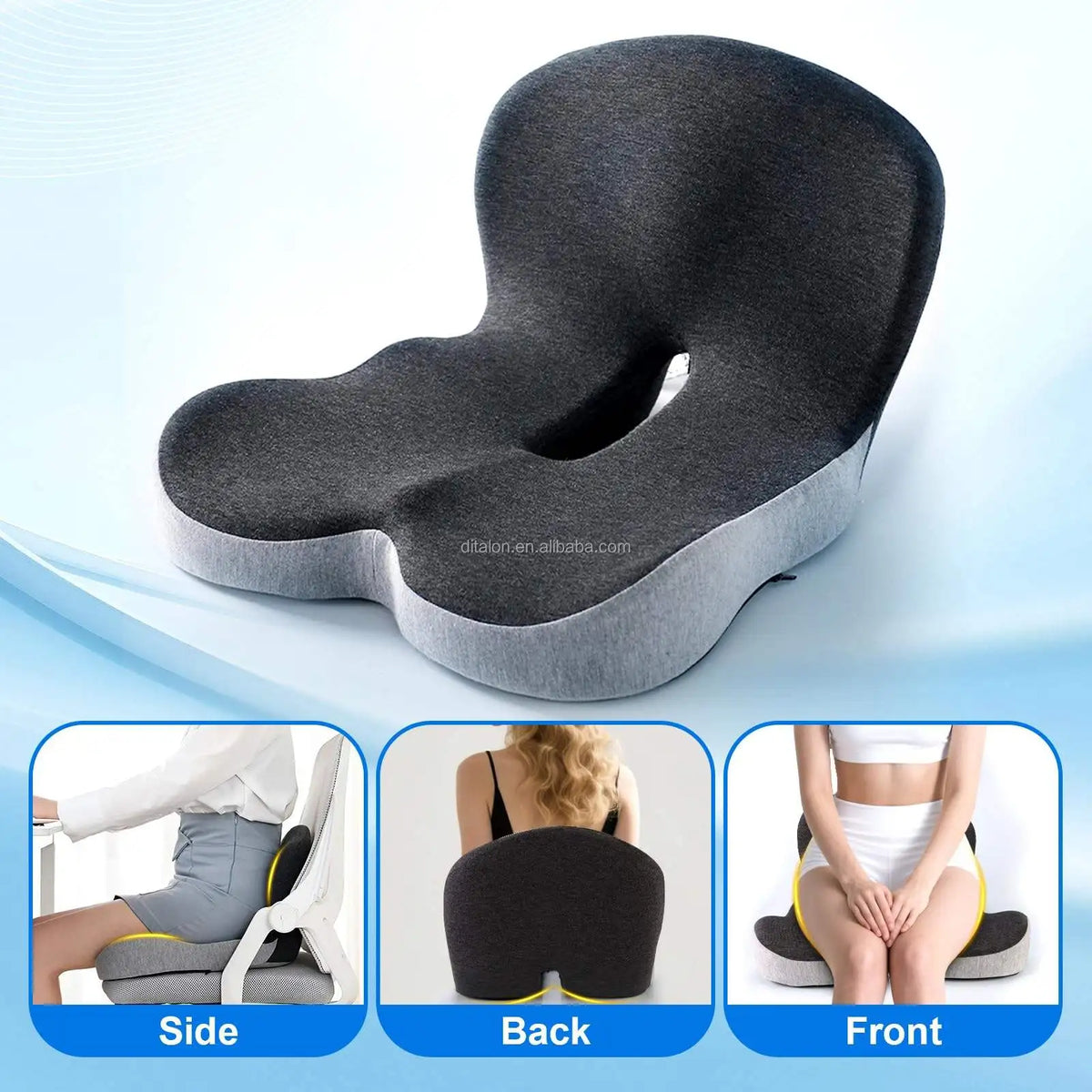Memory Foam Lumbar Pillow and Coccyx Seat Cushion, Anti-Static, Gray